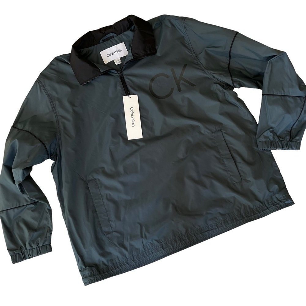 CALVIN KLEIN Men’s size Large 1/2 zip Full Zip slate gray Windbreaker lined NWT